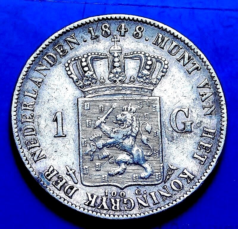 1848 NETHERLANDS ONE GULDEN SILVER KM#66 A21-858