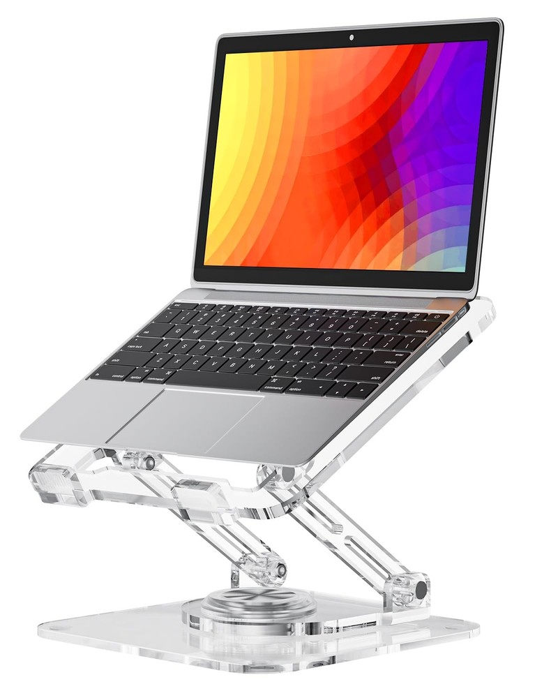 YoFeW Laptop Stand for Desk - Adjustable, Foldable Clear Acrylic Riser with 360°