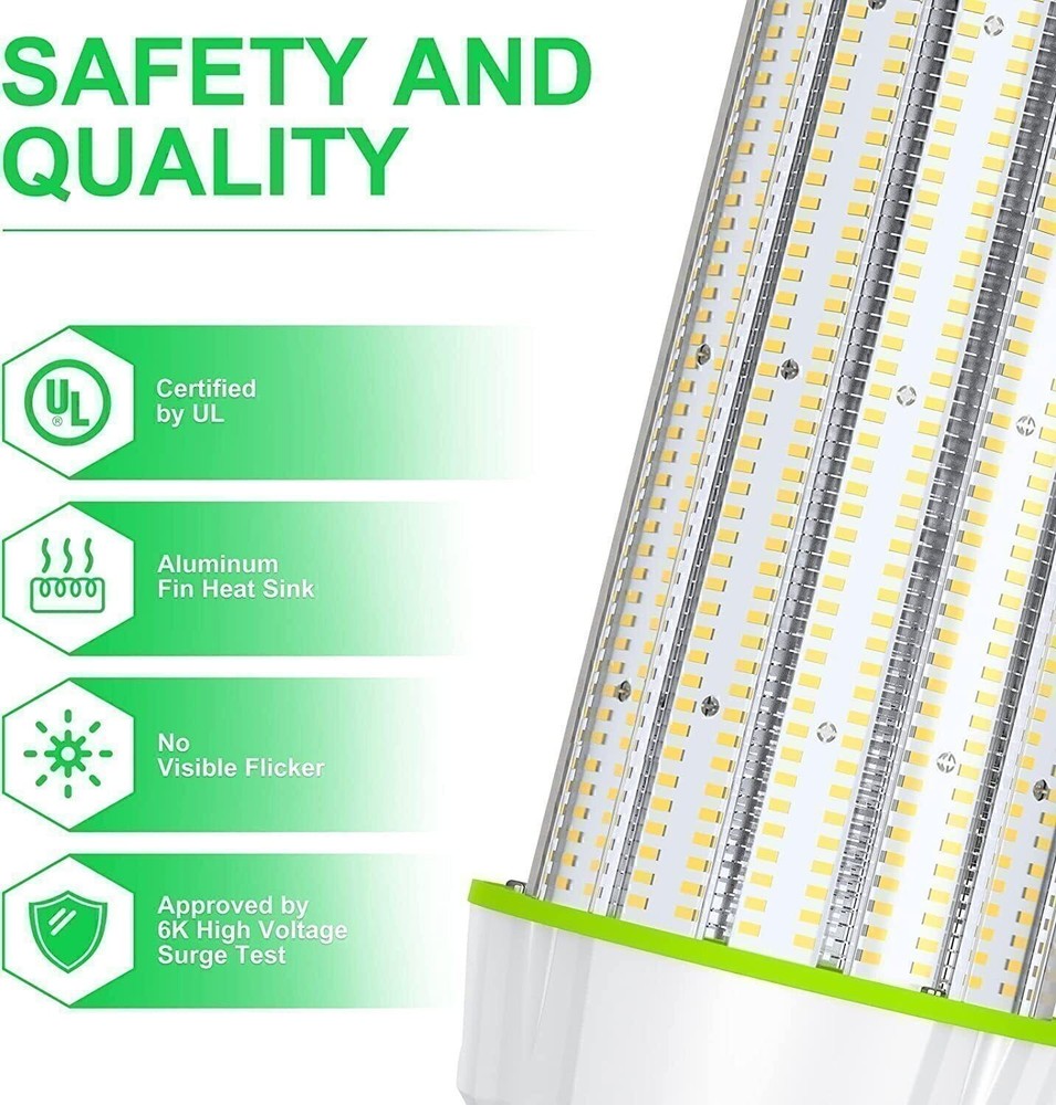 250W LED Corn Light Bulb Warehouse Garage Industrial High Bay Fixture 37,500Lm