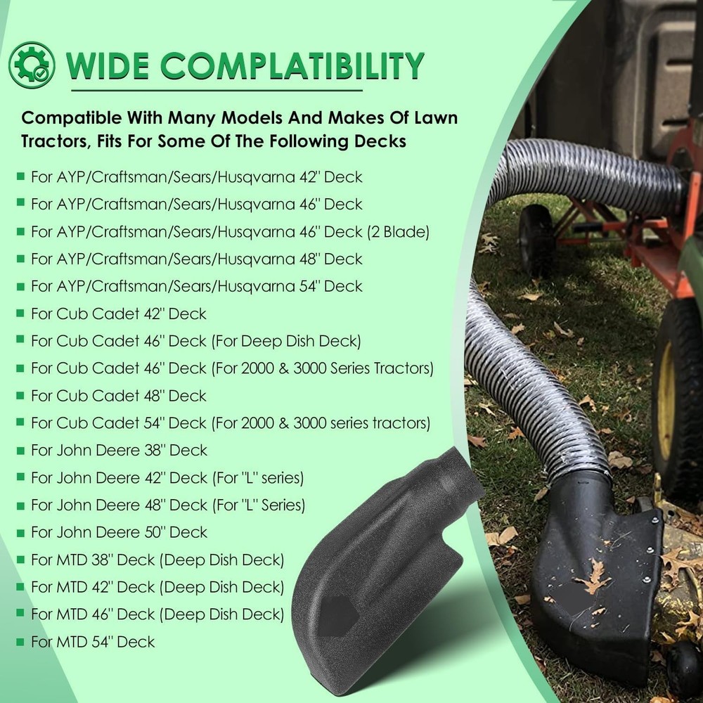 69861 Adapter for Mow-N-Vac Leaf Vacuum Bagger Deck, Universal Deck Boot Chute
