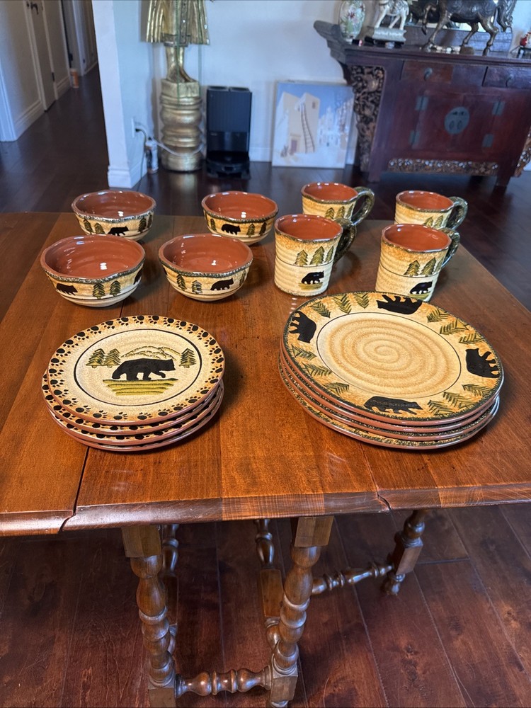 Rustic Bear Paseo Road 16-Piece Ceramic Dinnerware Set for Cabin Style Dining