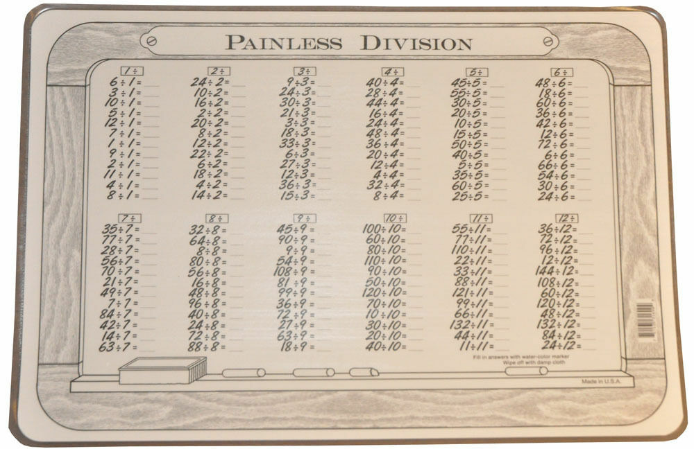 Learn TIMES TABLES Homeschool EDUCATIONAL School DIVISION PLACEMAT Maths
