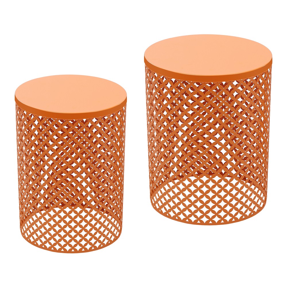 2Pcs Indoor/Outdoor Side Table, Metal Frame Accent Table, Modern End Table