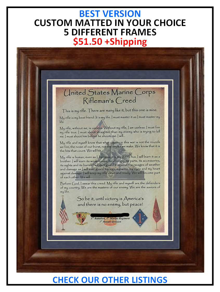 MC-NICE: MARINE CORPS Rifleman's Creed Framed PERSONALIZED