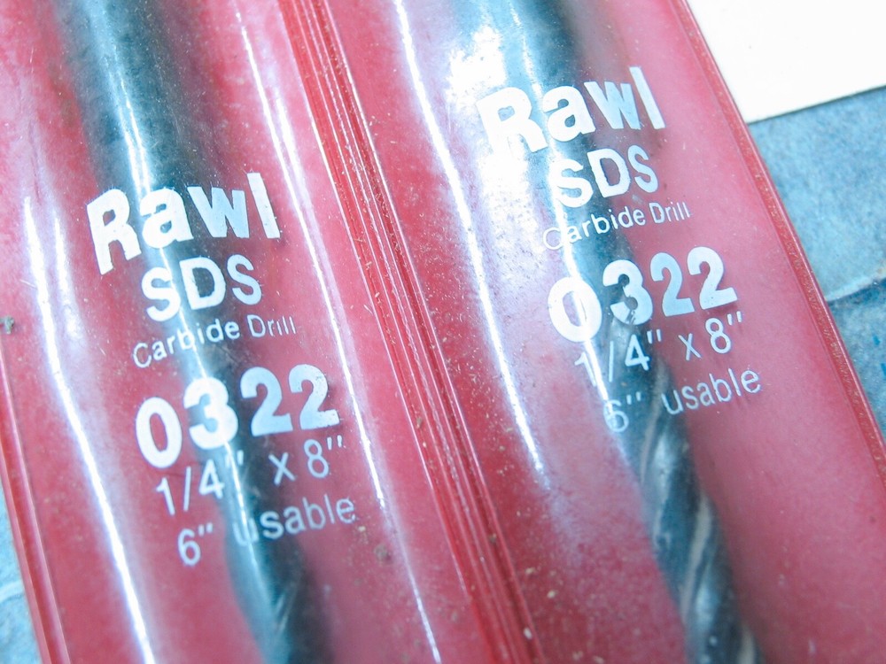 Two 1/4" SDS Plus Shank Rotary-Hammer Drill bits 8" long, 6" fluting RAWL