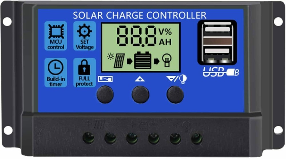 30A Solar Panel Battery Charge Controller LCD Regulator 12V/24V Auto Dual USB US