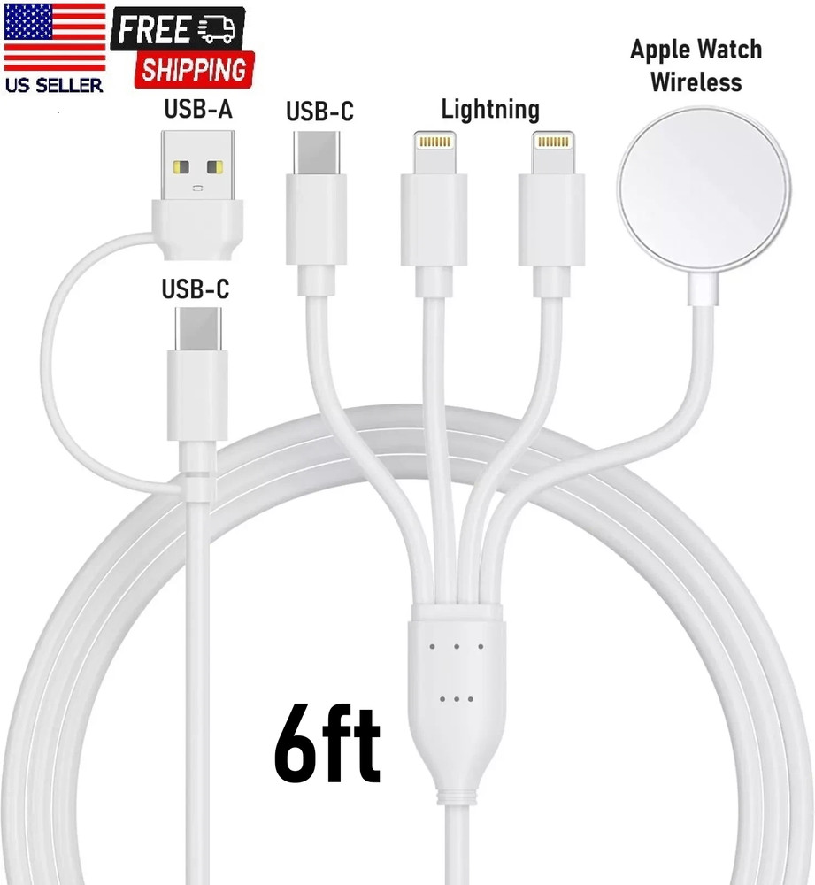 Universal iPhone Charging Cable Multi-Function USB Charger Cord 4 in 2 Fast 6FT