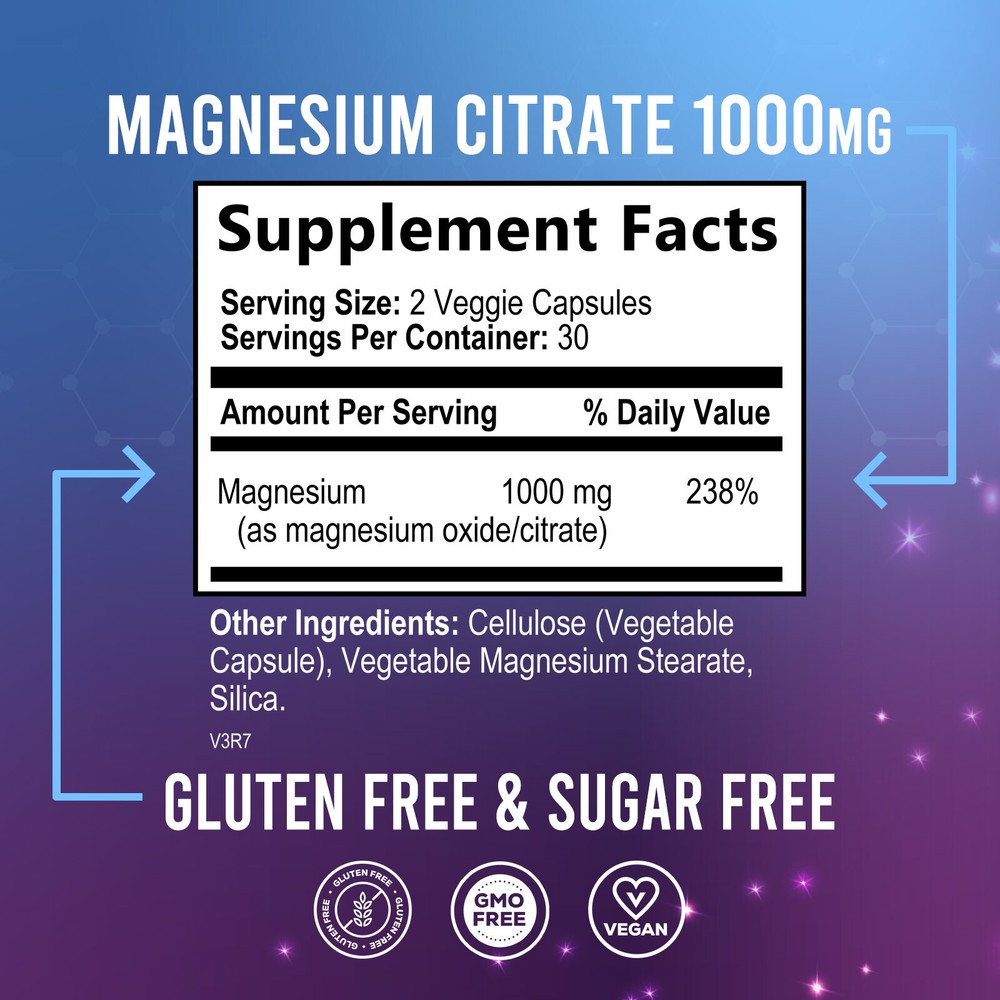 Magnesium Citrate Capsules 1000mg Per Serving - Highest Potency Capsules