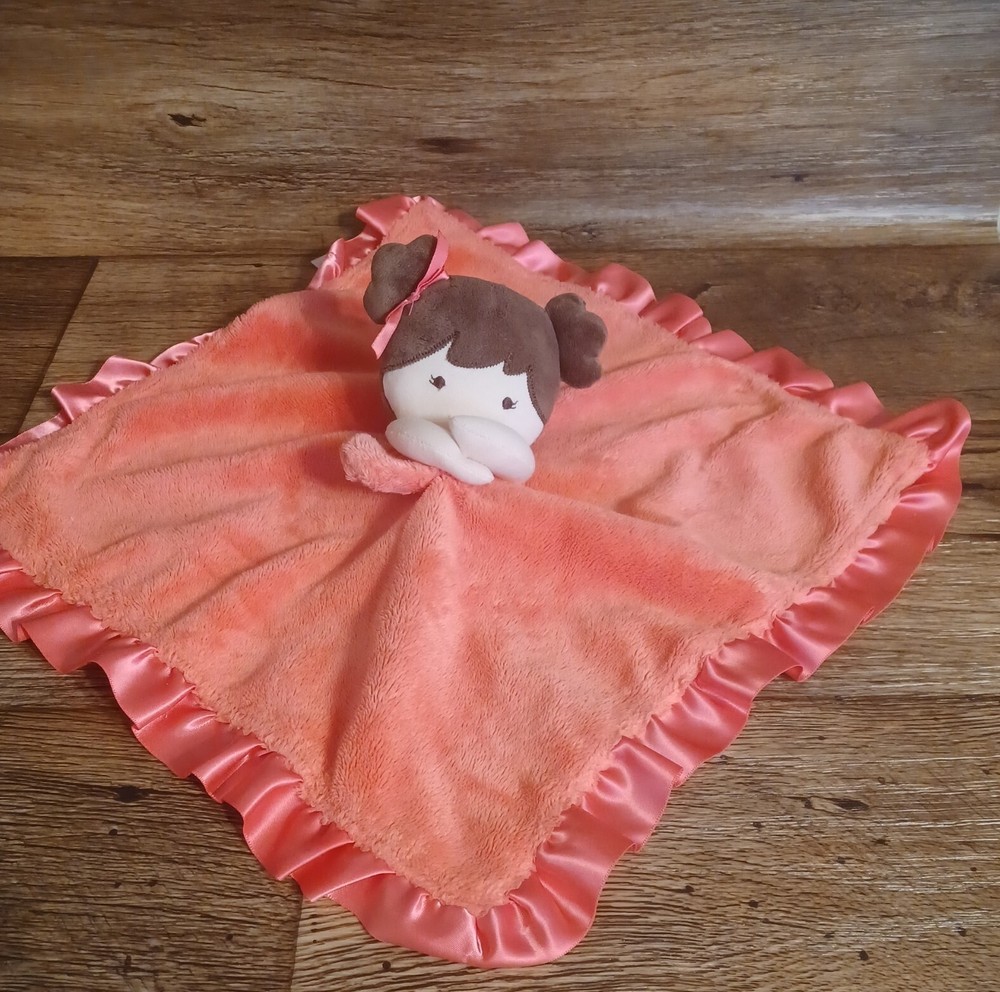 Carters Security Blanket Lovey Brunette Pigtail Girl Melon Pink