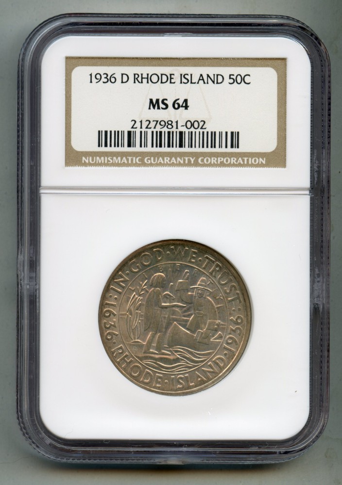 1936 D Rhode Island Tercentenary Commemorative Silver Half Dollar NGC MS 64