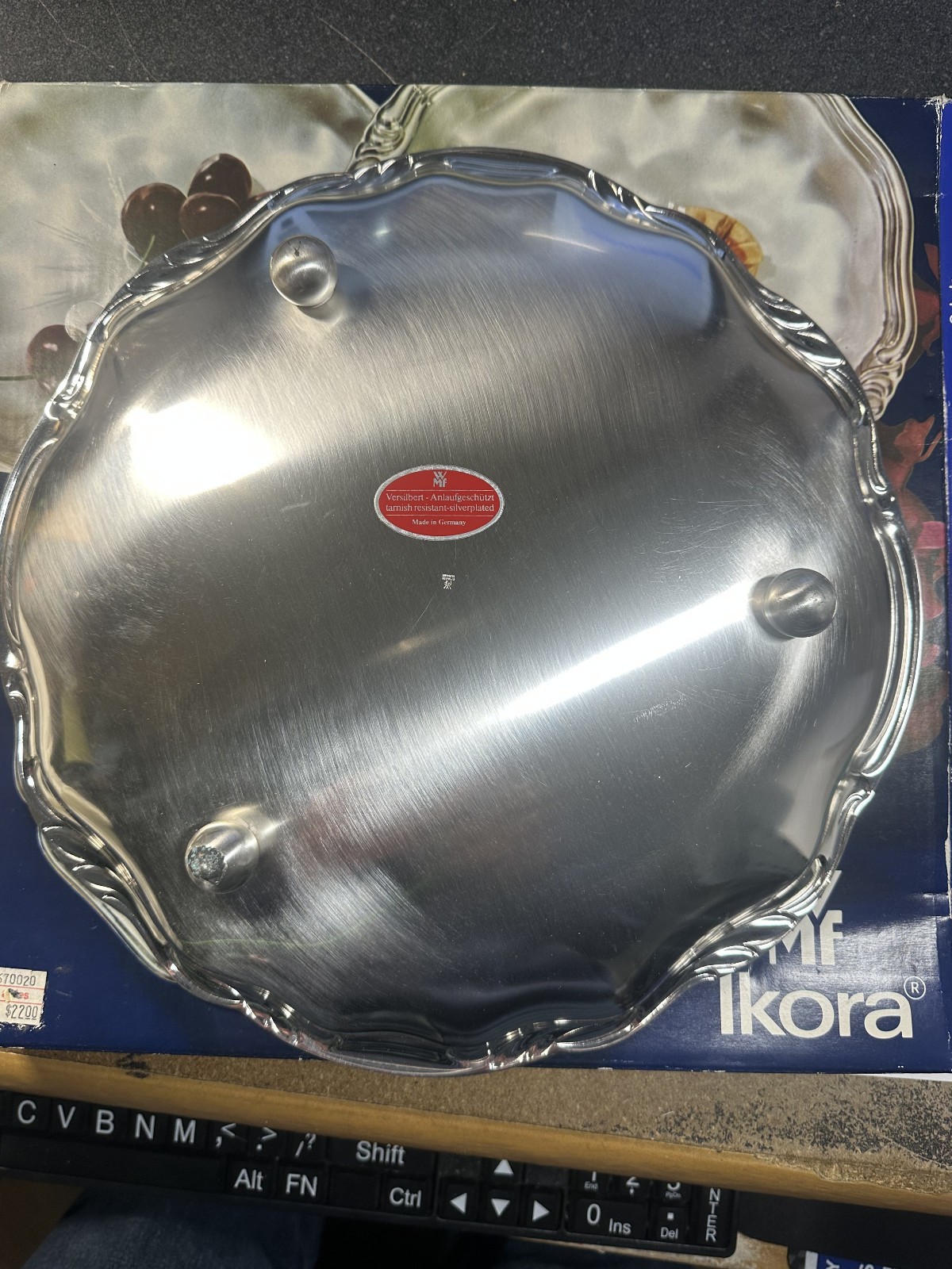 Vintage WMF Ikora Silver Bowl Plate Footed Swirl Brushed 8" New in Box Germany