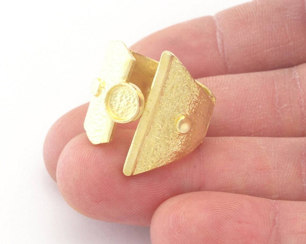 Ethnic Adjustable Ring Bezel Setting Raw Brass,Shiny silver-gold 7-9us size 4784