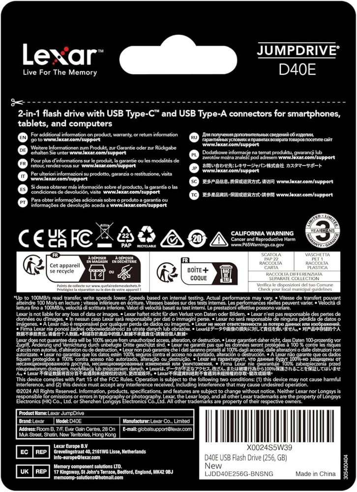 Versatile Dual USB 3.2 Drive: 256GB Storage with AES Encryption &