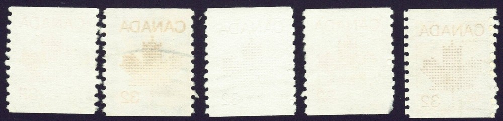 Canada sc#951 x 5 Maple Leaf, Unit from Coil, Used