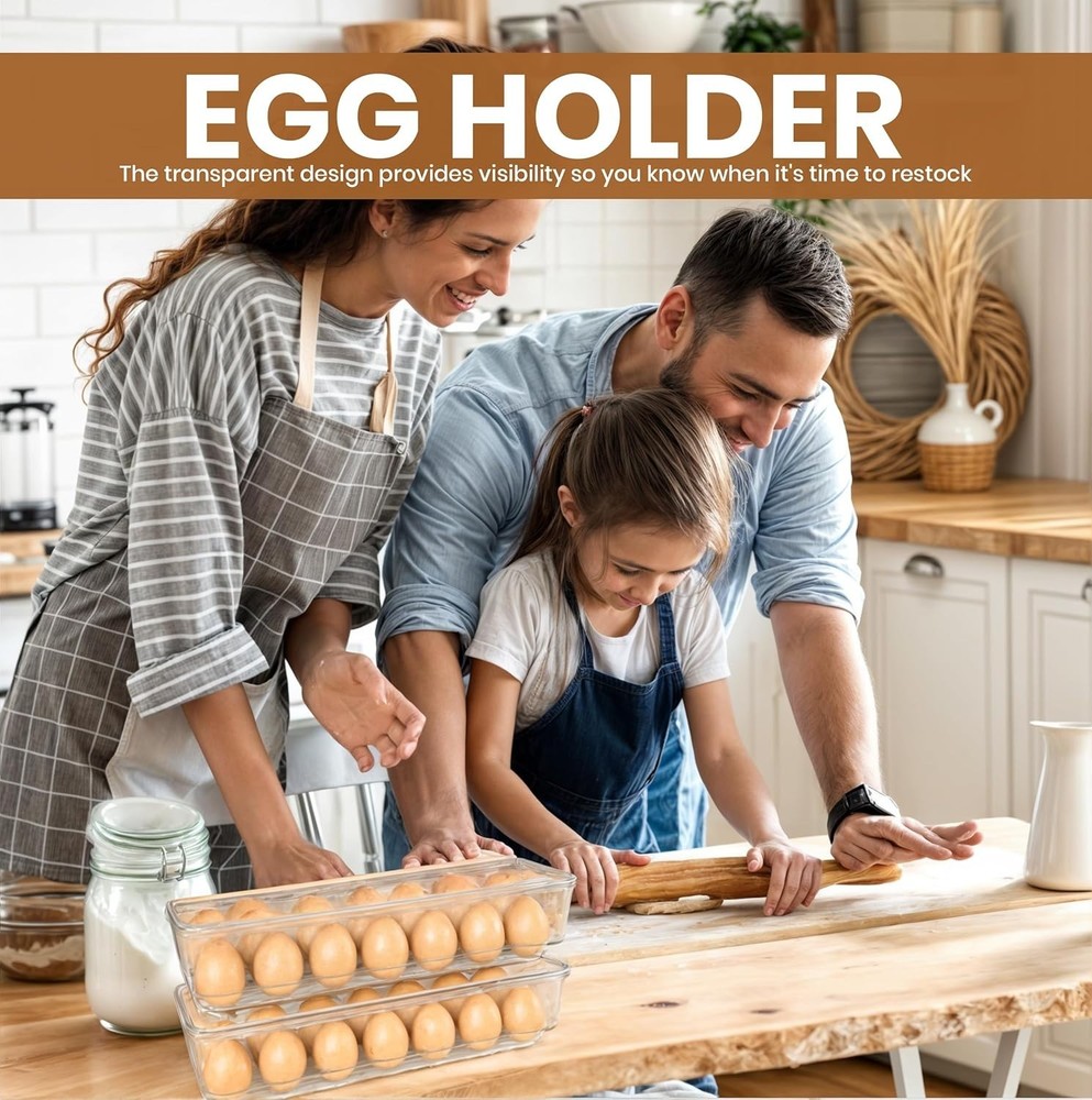 Egg Container with Lid and Handle for Refrigerator Organization- Pack of 2 - Cle