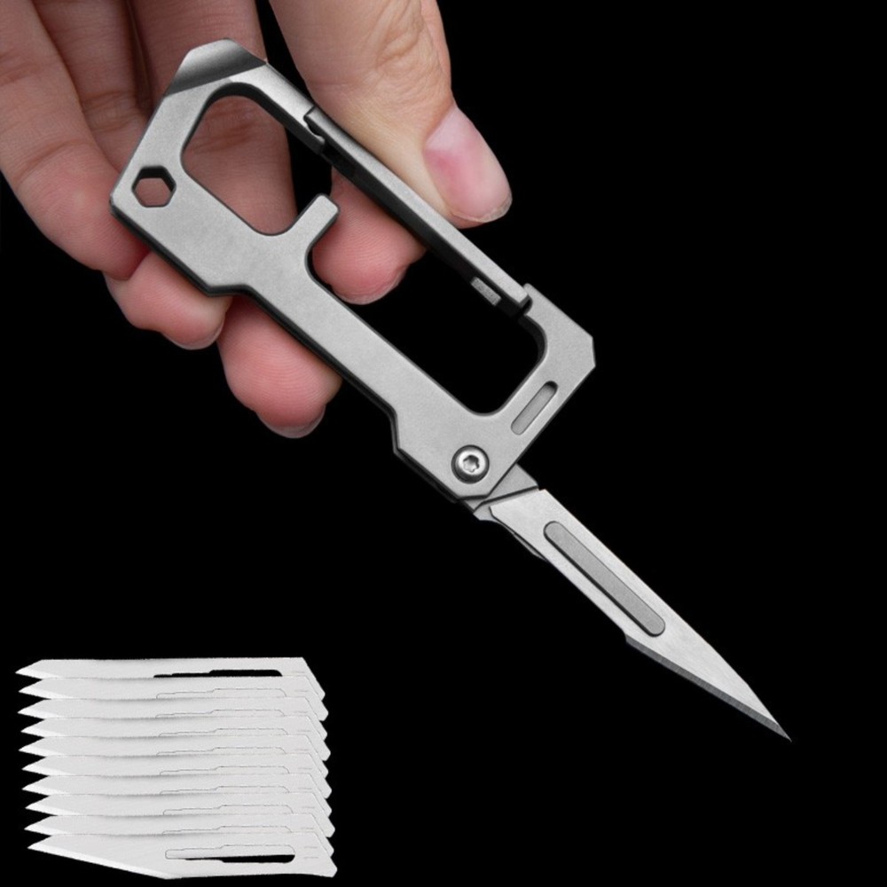 Titanium Multi Tools EDC Keychain Carabiner Folding Utility Knife Scalpel Blade