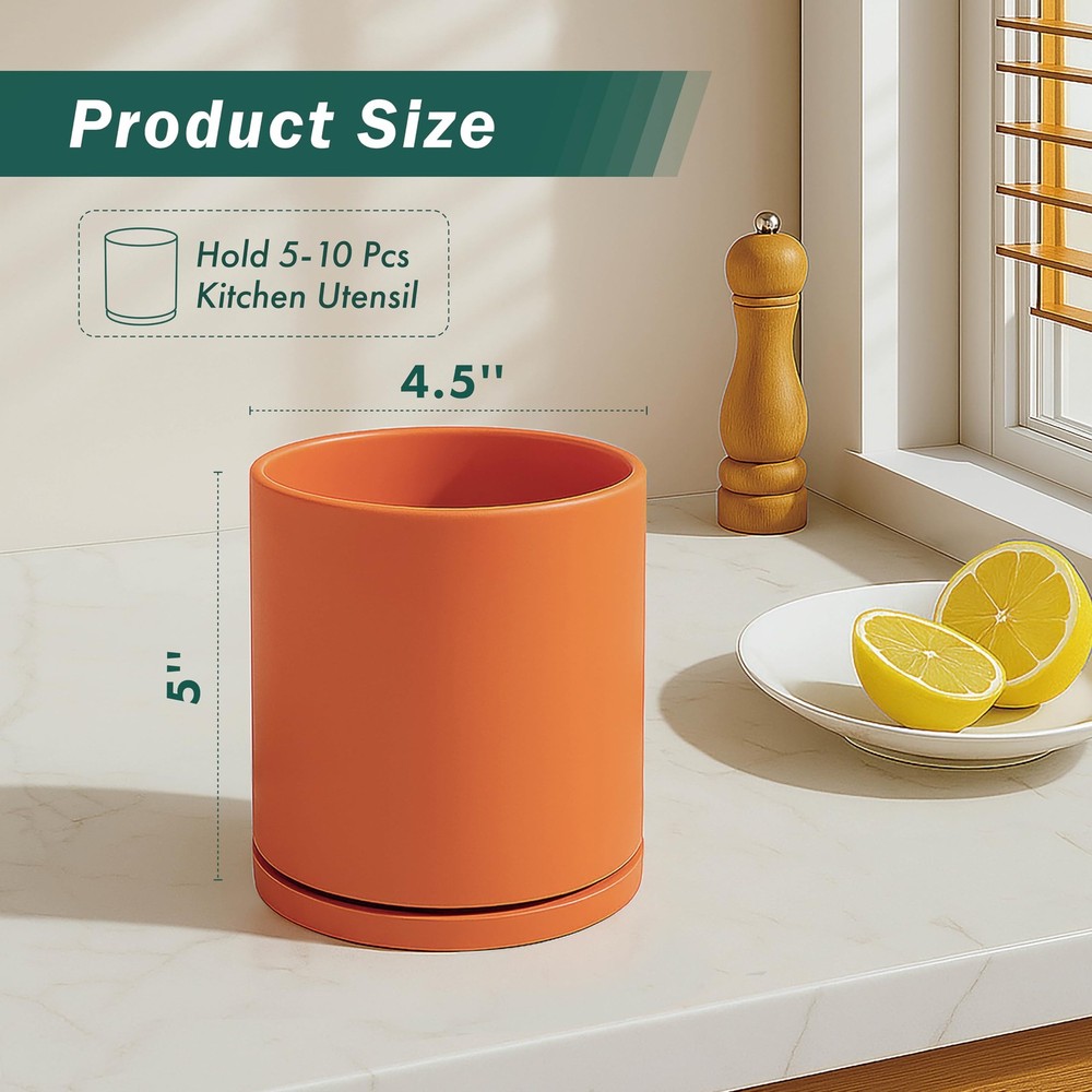 D'vine Dev 360° Rotating Utensil Holder – 5" Kitchen 5", Pumpkin