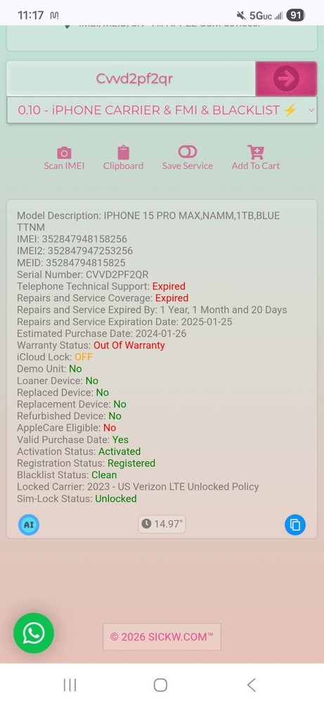 iPhone 15 Pro Max 1TB - Unlocked - Cracked Lcd/ Back - READ
