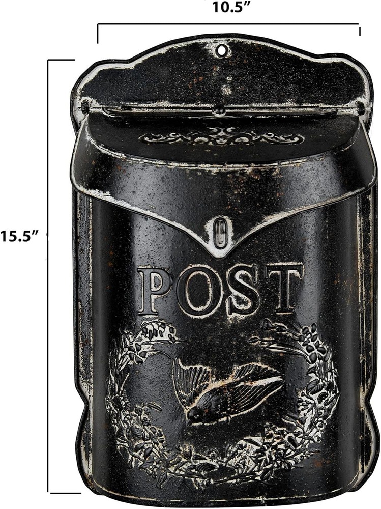 Black Embossed Tin Post Letter Box
