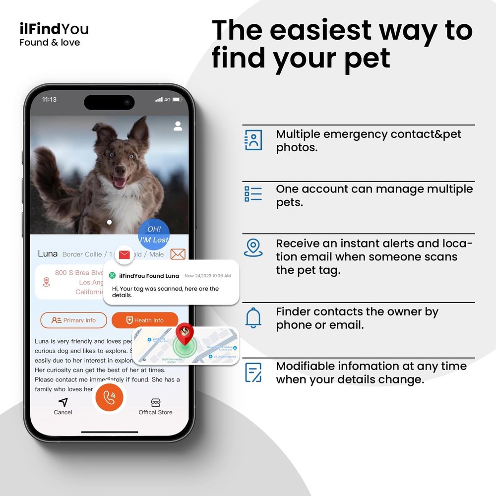 Dog Tags Personalized, QR Code Pet ID Tags for Dog Collar, Online Profile, Sc...