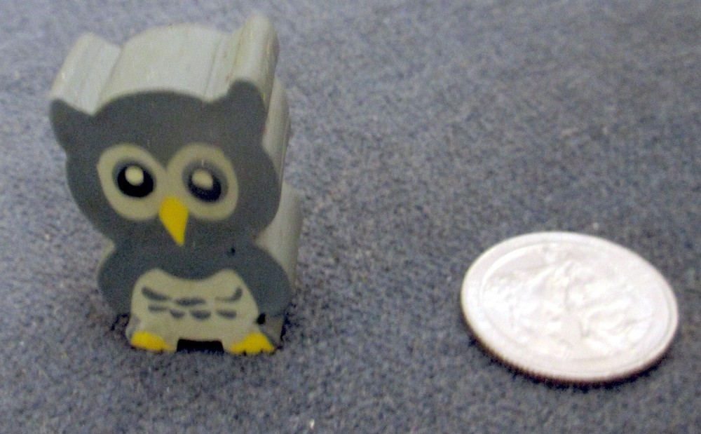 2 Baier Schneider Rubber Owl Erasers - 1¼" tall