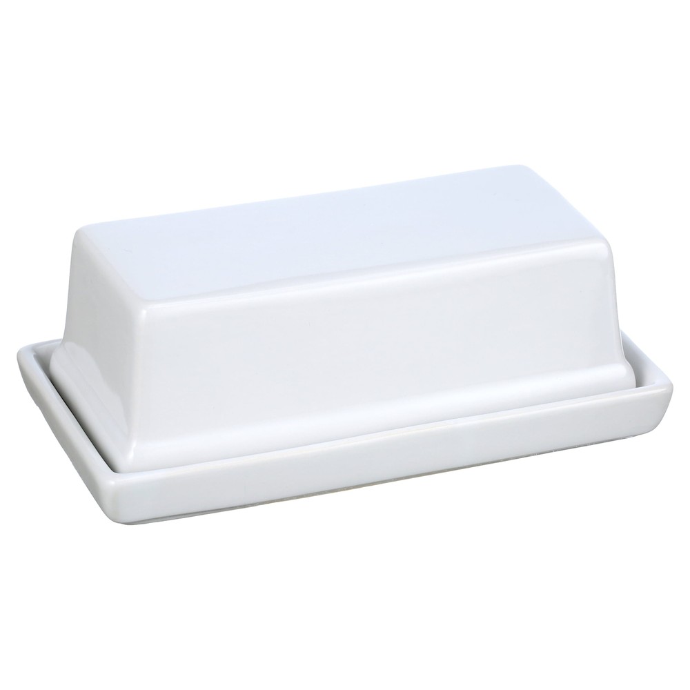 Glazed Stoneware Butter Dish, White
