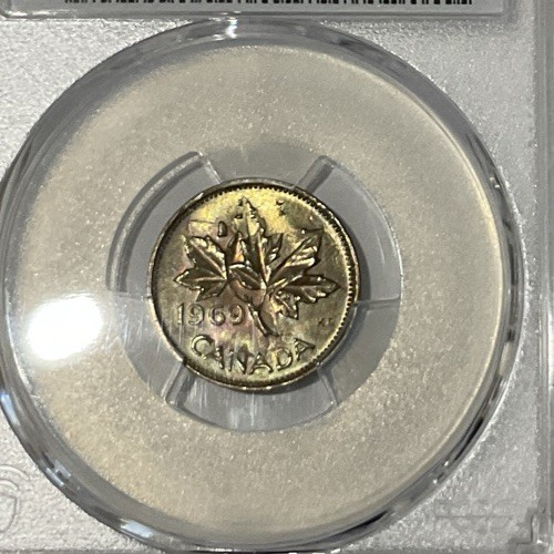 1969 Canada 1 Cent ERROR rotated double struck in collar PCGS MS63BN