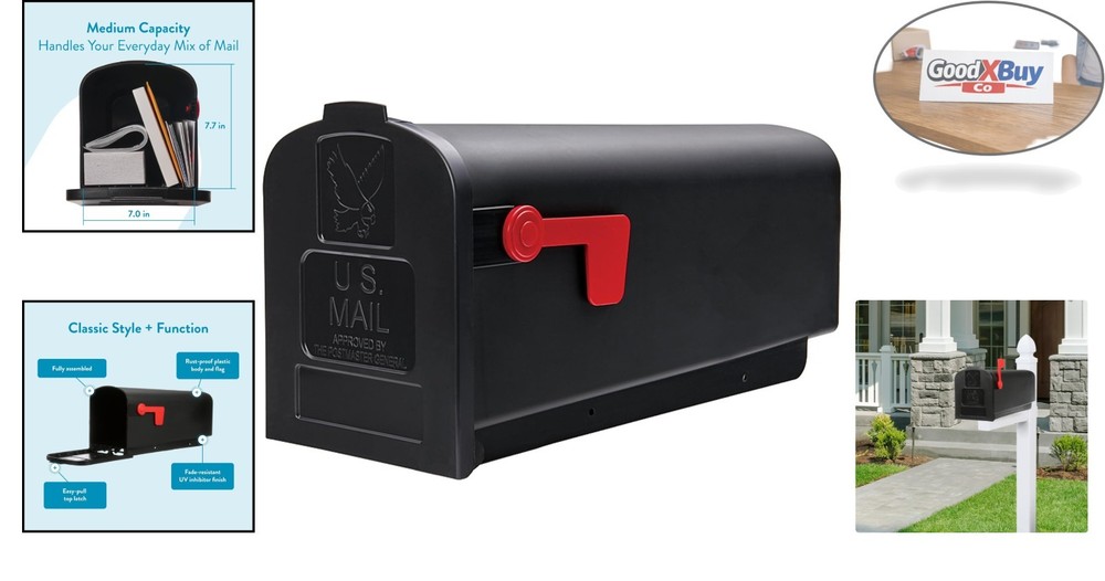 Parsons Medium Capacity Black Plastic Post Mount Mailbox USPS Approved