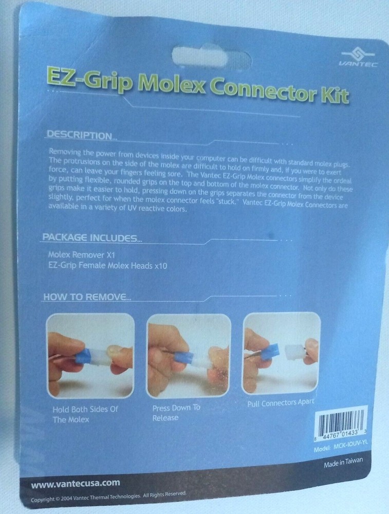 Vantec EZ-Grip UV Reactive Molex Connector Kit With Molex Remover Included