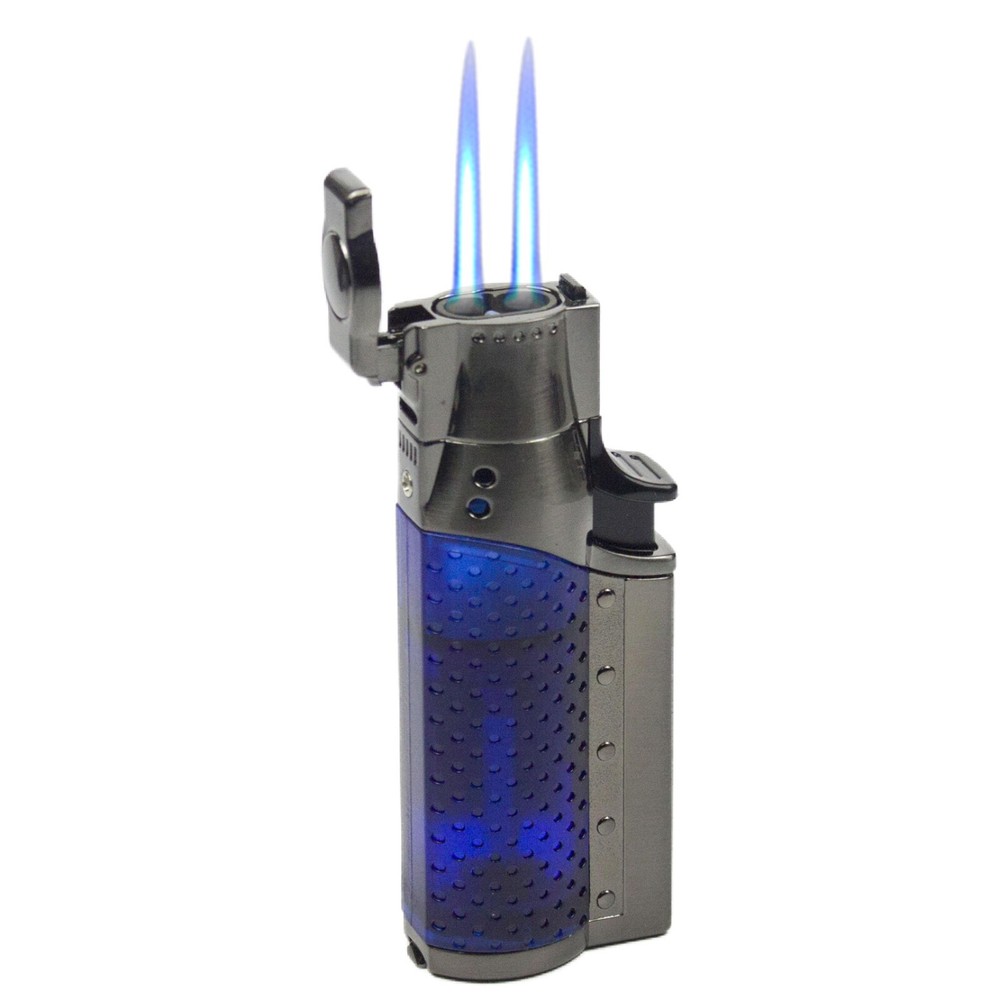 1pc Double Torch Lighter with Cigar Puncher Adjustable Windproof Refillable