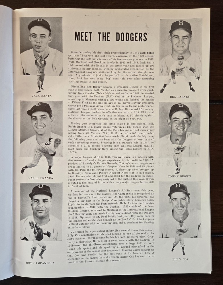 1949 World Series Program New York Yankees vs Brooklyn Dodgers game 2