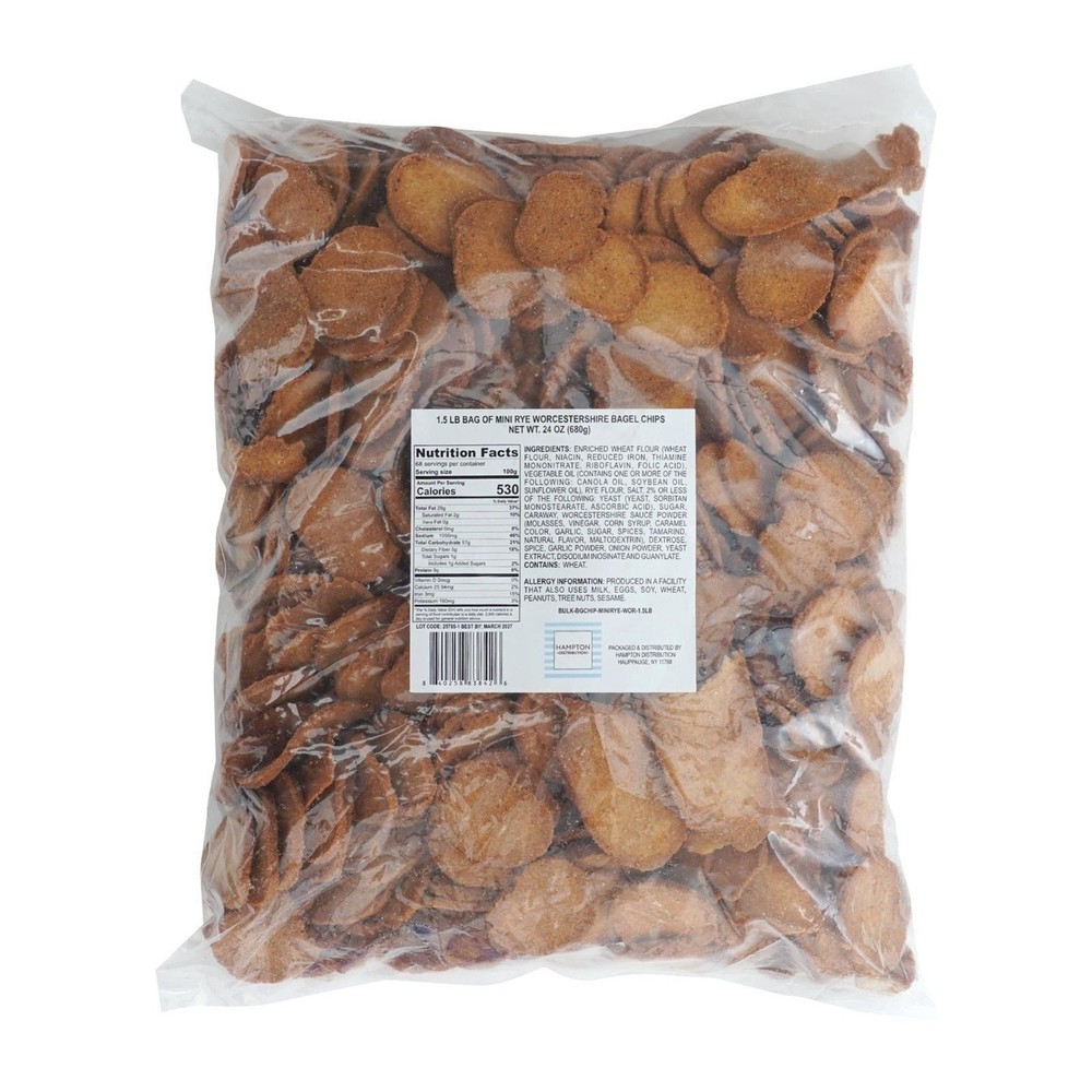 Mini Rye Worcestershire Bagel Chips, 1.5 Pound Bulk Bag, Hampton Distribution