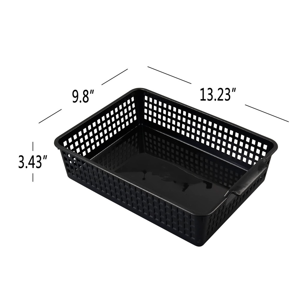 Plastic Flat Storage Basket, Plastic Paper Storage Basket Tray, 6 Pack