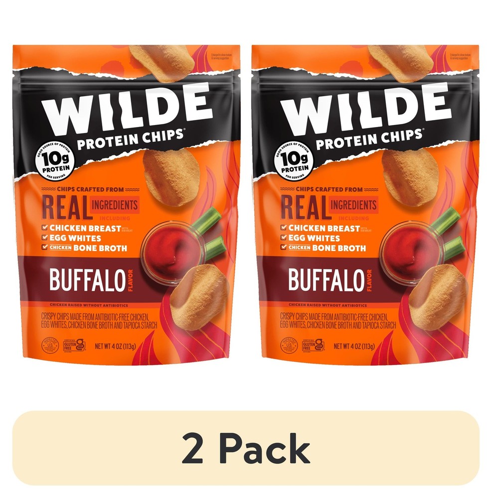(2 pack) WILDE Protein Chips Buffalo, Thin Crispy Protein, Keto Low Carb,4.0 Oz