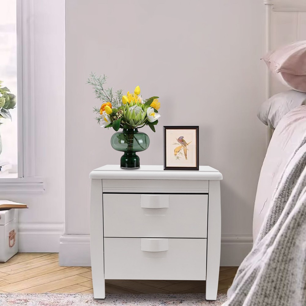 Assembly Free Solid Wood Nightstand White Bedside Table