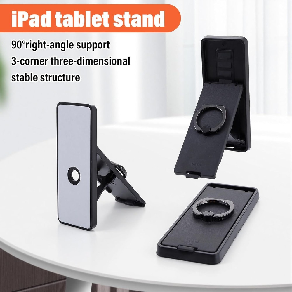 Black Universal Tablet Stands, Adjustable Foldable 360 Handle Grip Ring Holder T