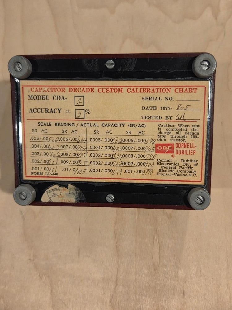 VINTAGE CORNELL-DUBILIER DECADE CAPACITOR MODEL CDA