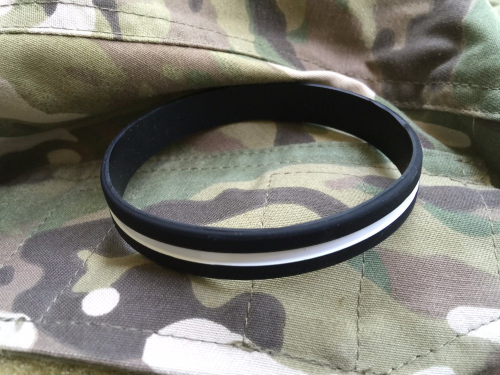 Thin White Line Silicone Band Bracelet, EMS
