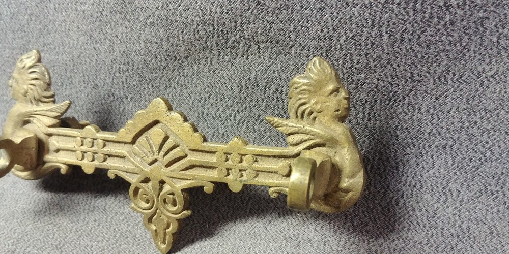 Bronze Drop Bail Drawer Pull Handle Cherub Head Wing Figure Victorian Hardware