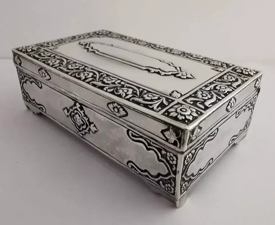 Ornate Solid Silver Table Box - 196g - Masonic Interest