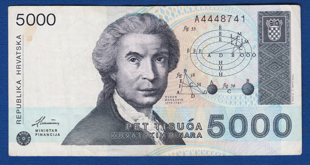 5000 Dinara 1992, Croatia banknotes, Rudjer Boskovic !