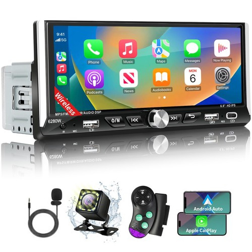 6.9 INCHES SINGLE DIN TOUCHSCREEN CAR STEREO WITH WIRELESS APPLE CARPLAY ANDROID