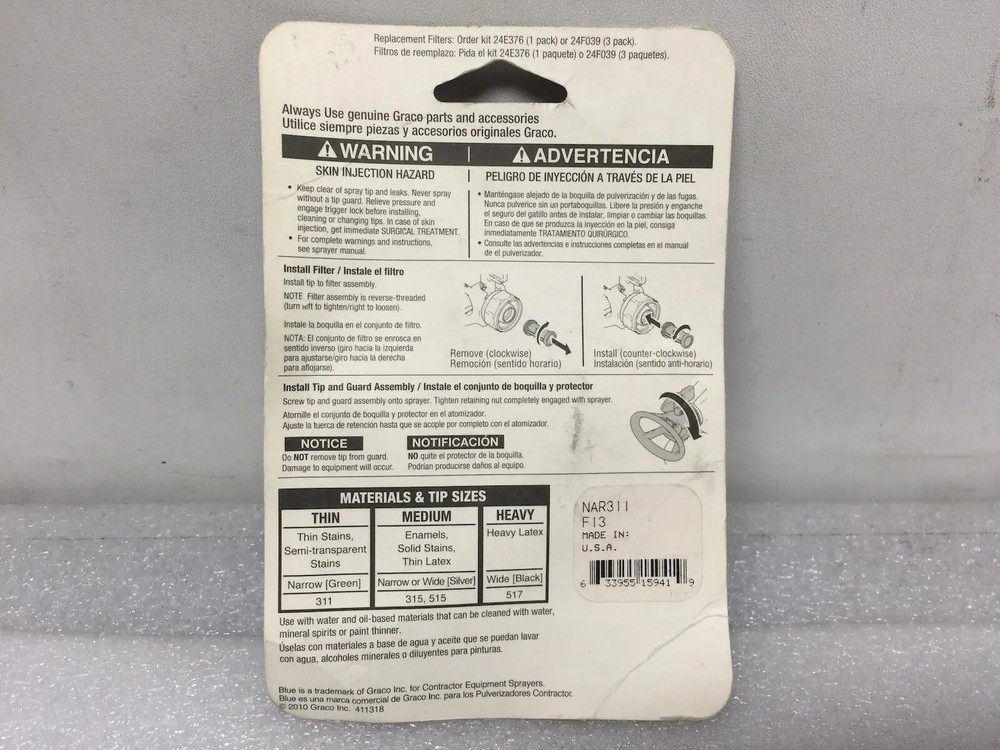 4x Graco NAR311 TrueCoat Reversible Tips