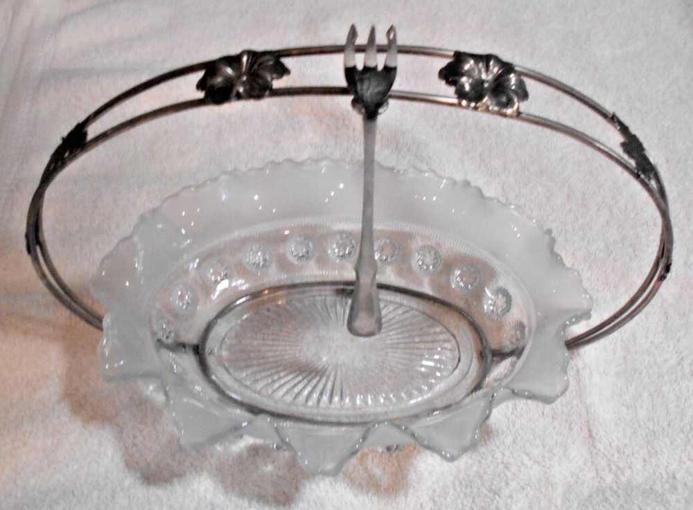 Glass Bowl with Silverplate Holder and Serving Fork