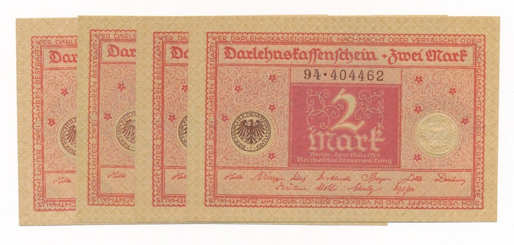 Germany 2 Mark 1920  P. 59- 4 AU/Unc German Notes -