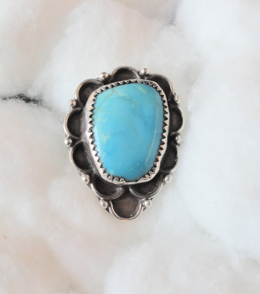 Silver Artisan Hand Crafted Turquoise Ring - Size 6 - -