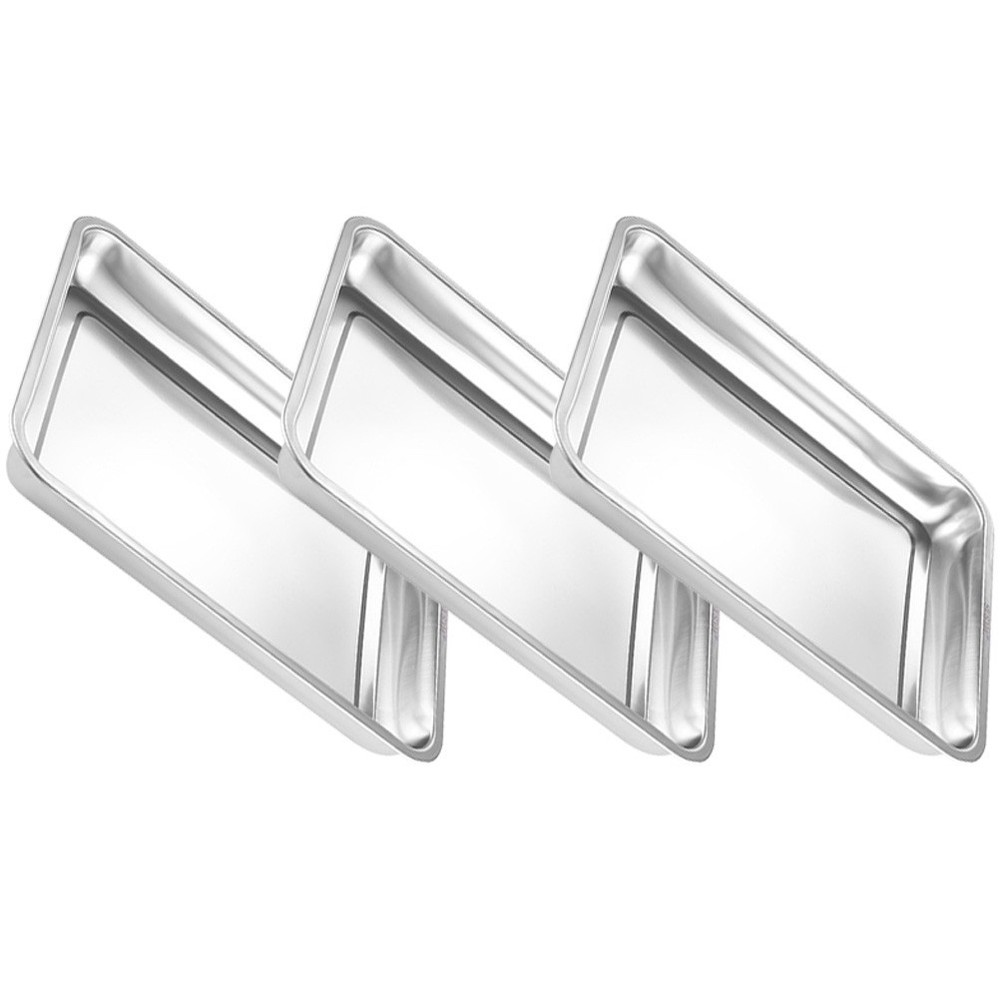 3pcs Oven Pan Stainless Steel Rectangular Heavy Duty Deep Edged Tray