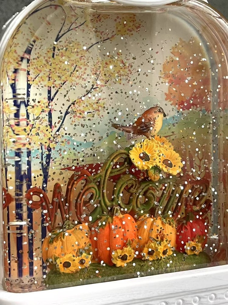 Harvest Lantern Holiday Decor 9.75" Lighted Lantern Continuous Blowing Glitter