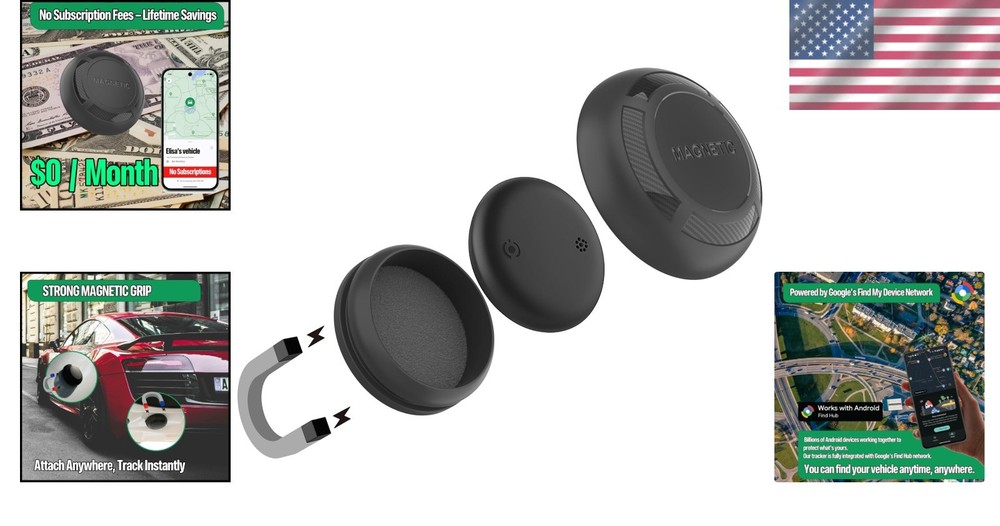 Magnetic Hidden GPS Tracker for Vehicles - Android, No Subscription, Long Bat...