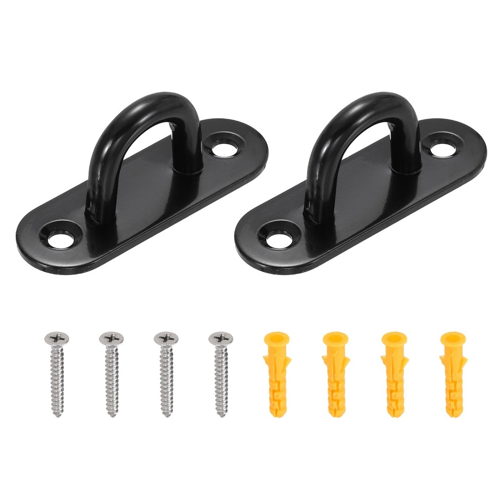 2Pcs M6 Eyelet Bracket Set Rectangular Hook Plate and Hook, Black